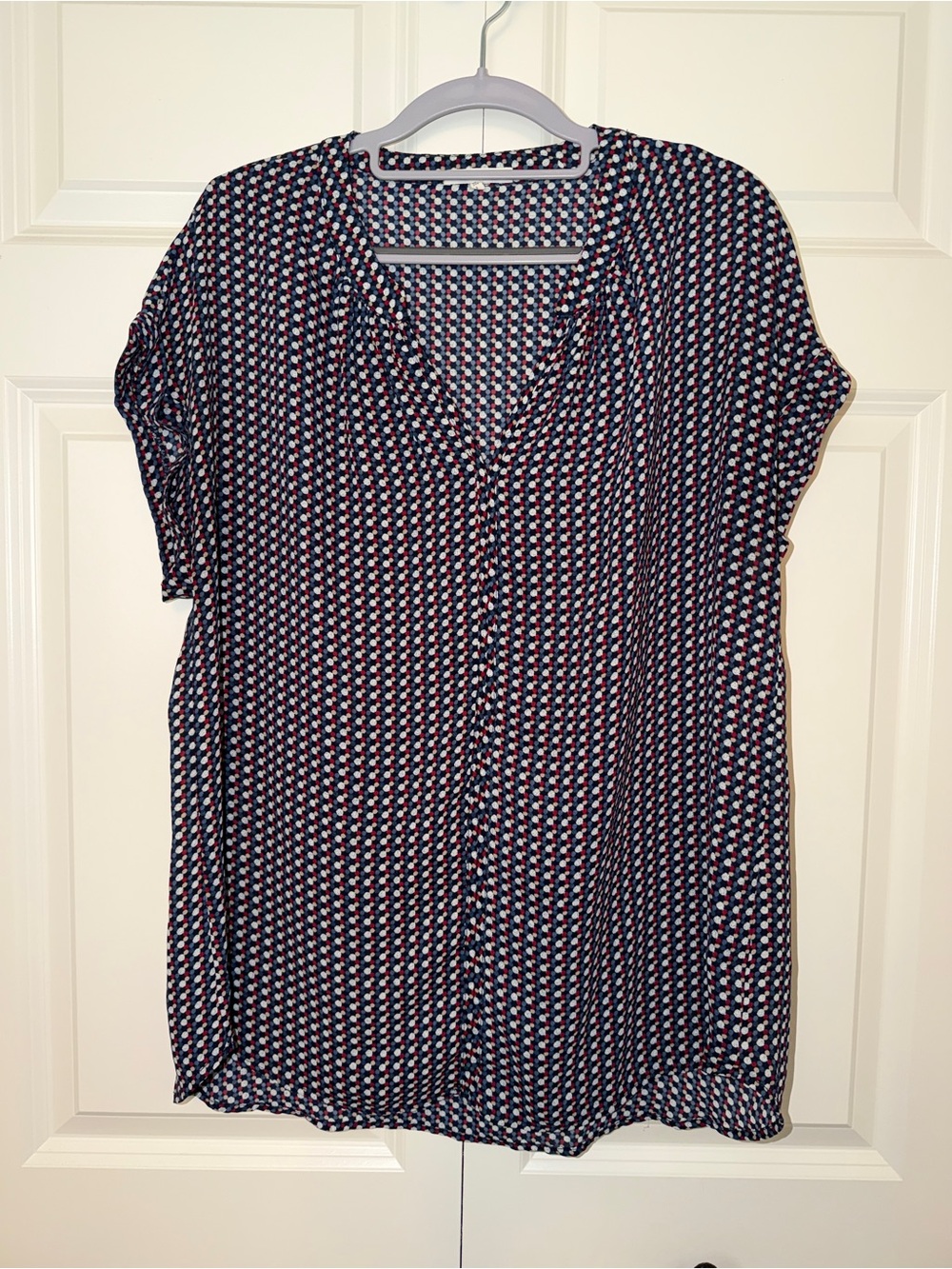 Pleione Navy, Red & White Short-Sleeve V-Neck Blouse